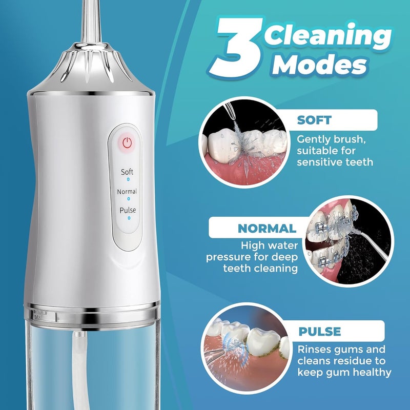Cordless Water Flosser, Dental Oral Irrigator, Waterproof Water Flosser Teeth Cleaner, 3 Modes and 4 Nozzles, USB Rechargeable and Portable Water Flosser for Women and Men - Image 3